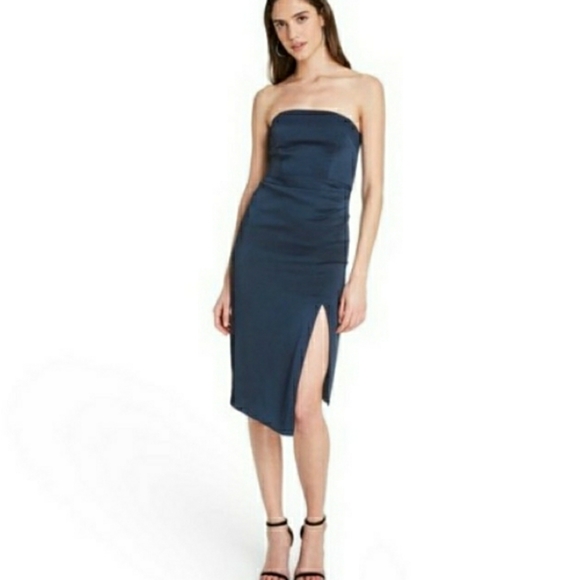 Cushnie Dresses & Skirts - NWT! CUSHNIE STRAPLESS ASYMMETRICAL MIDI DRESS SLIT SIZE 14 NAVY BLUE